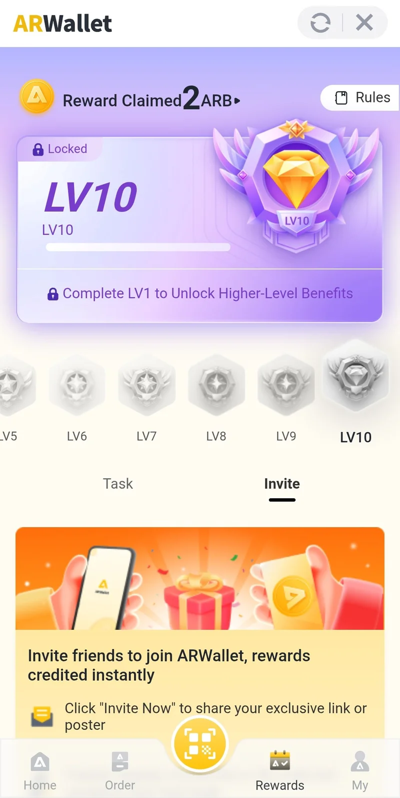 AR Wallet Rewards - LV10 Badge and Invite Friends
